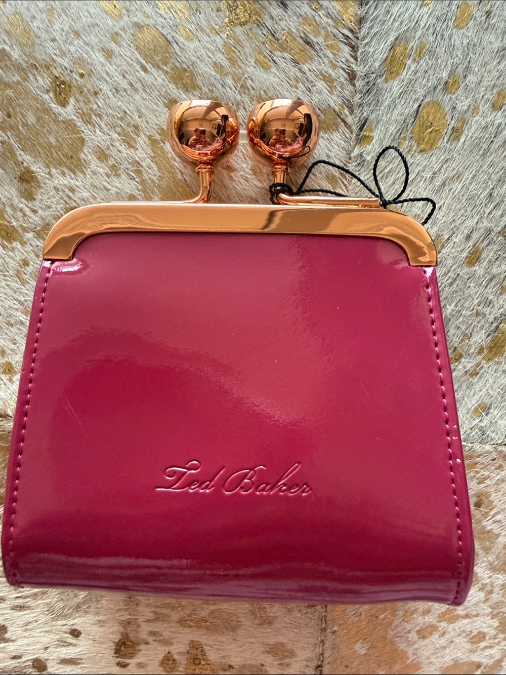 Ted Baker Hot Pink Patent Coin Purse with Rose Gold Frame